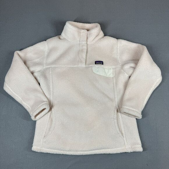Patagonia Girls XL 14 Ivory Re-Tool Snap T Fleece Pullover Polartec Jacket - Picture 1 of 11